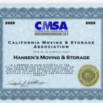 Hansen's Moving and Storage certificate